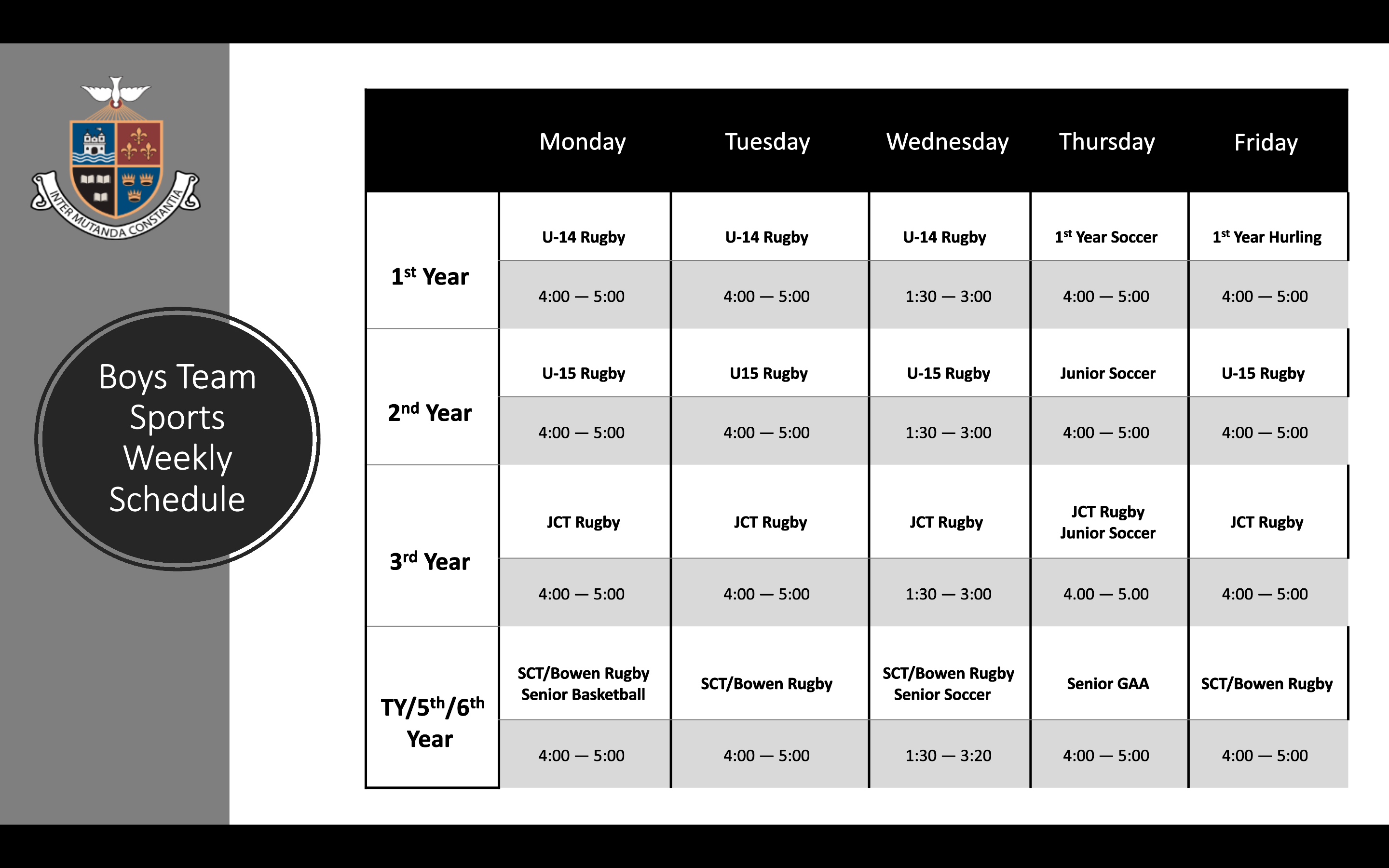 sporting timetable